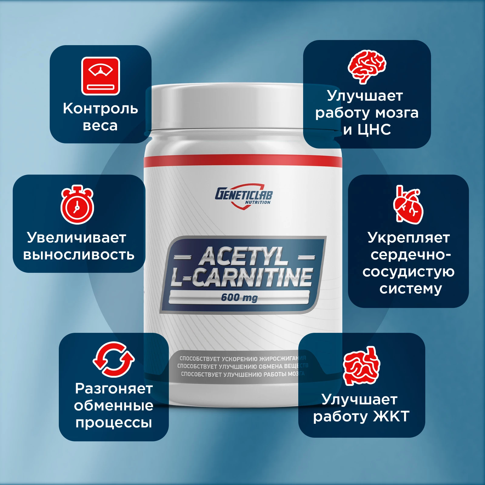 Ацетил Л-Карнитин Geneticlab ACETYL L-CARNITINE 60 капсул