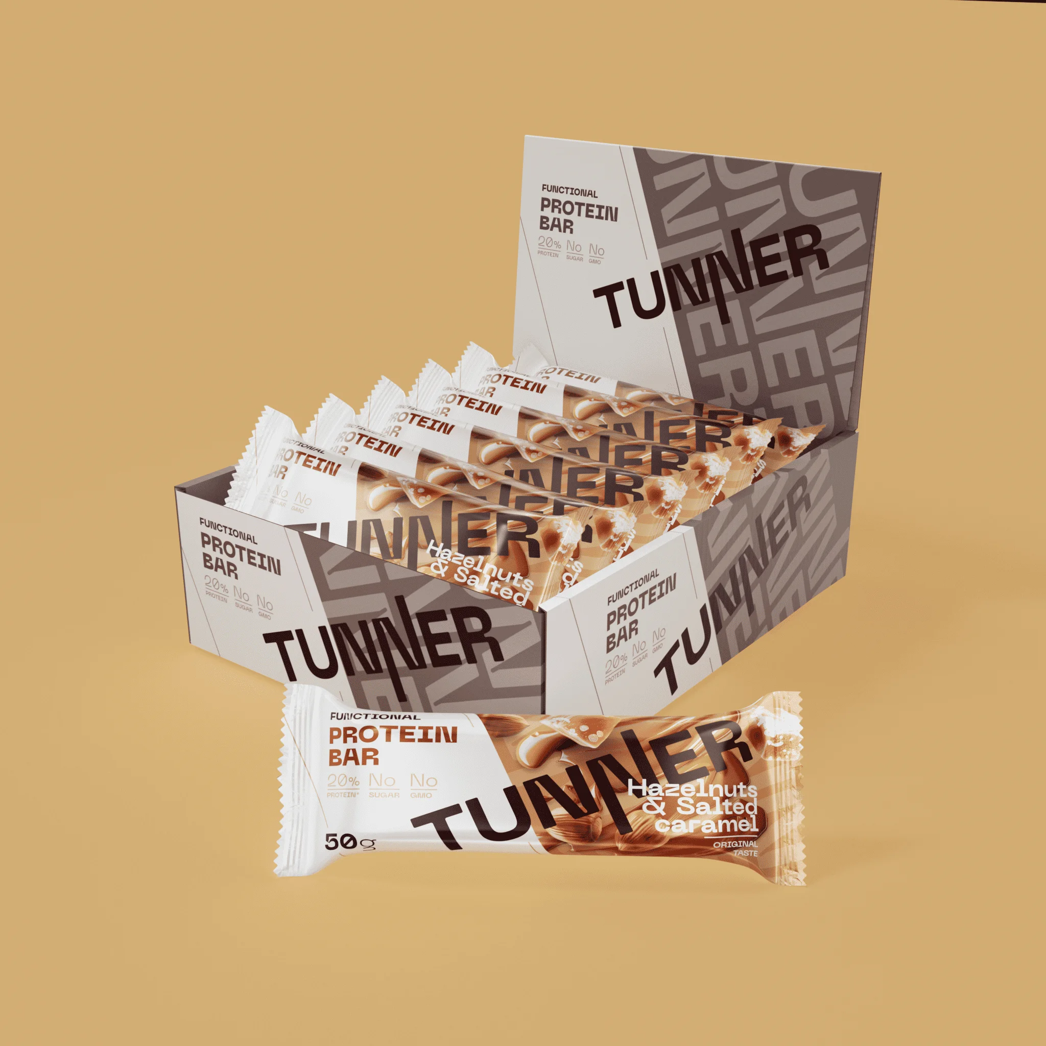 Функциональный батончик TUNNER PROTEIN со вкусом "Фундук и солёная карамель"