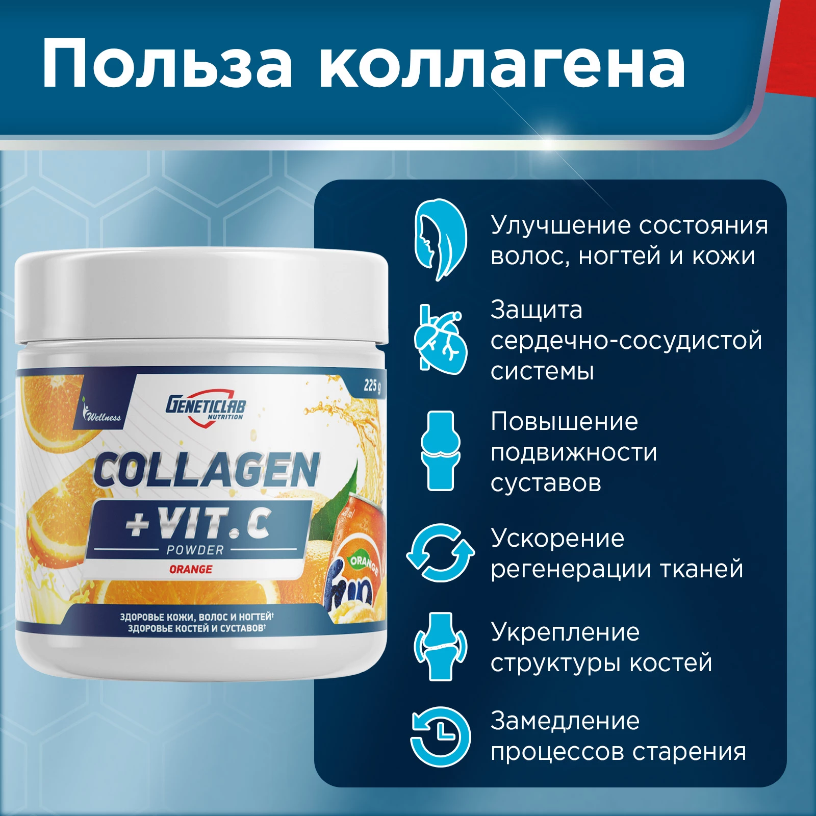 Коллаген Geneticlab COLLAGEN PLUS 225 г Апельсин