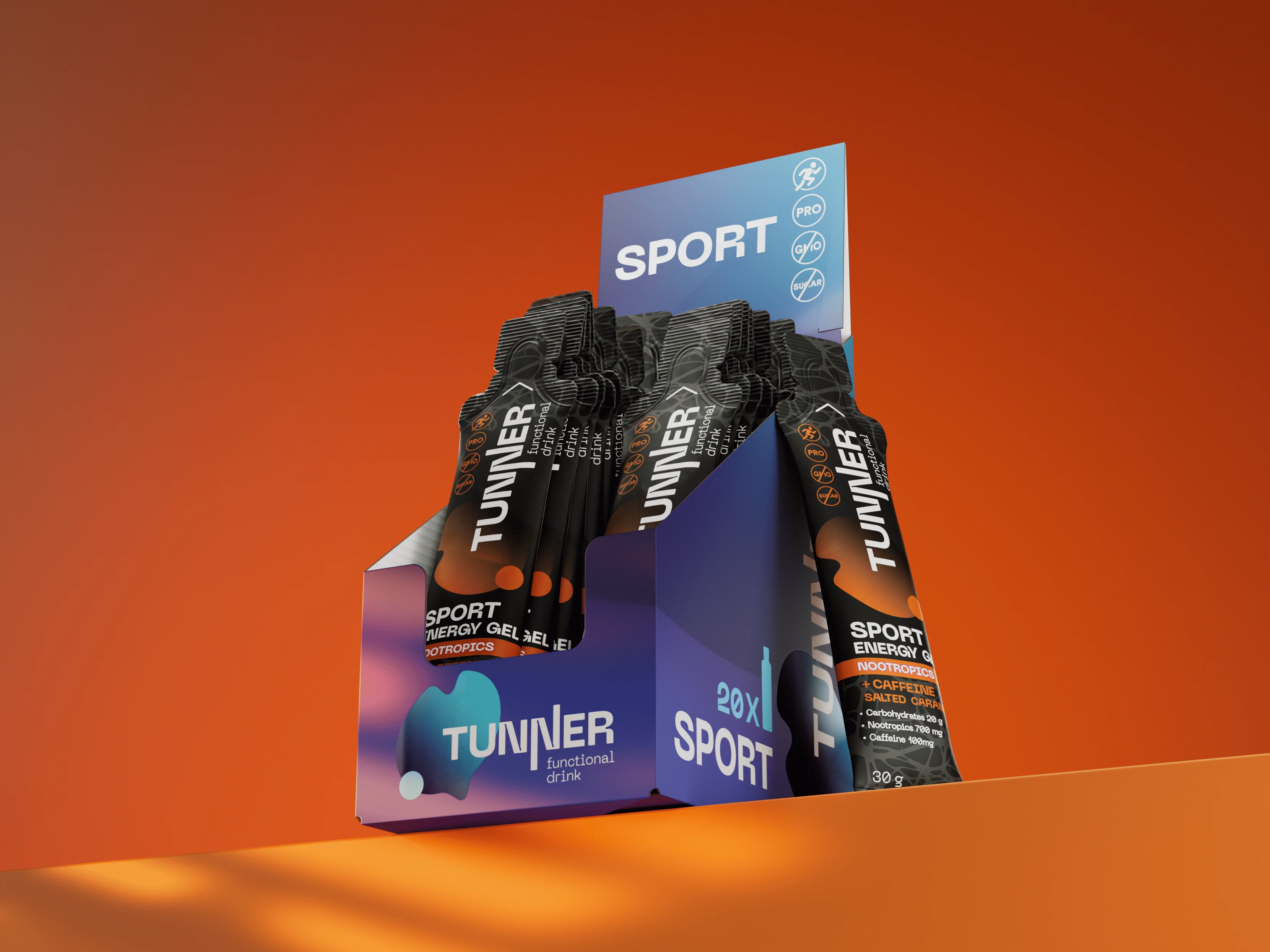 Функциональный напиток Tunner ENERGY GEL NOOTROPICS+ CAFFEINE со вкусом Солёная карамель (20 шт)