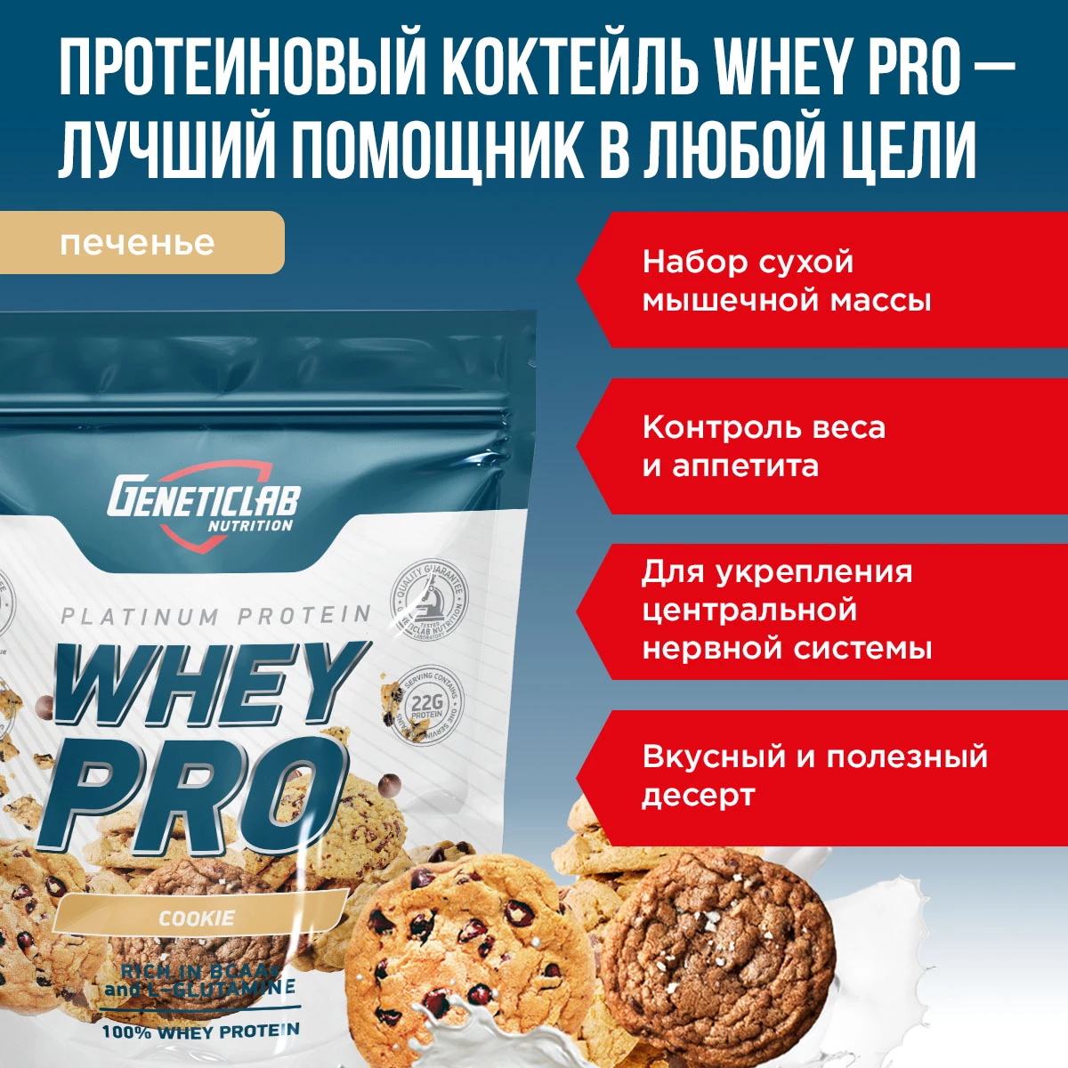 Сывороточный протеин Geneticlab WHEY PRO 1000 г Печенье
