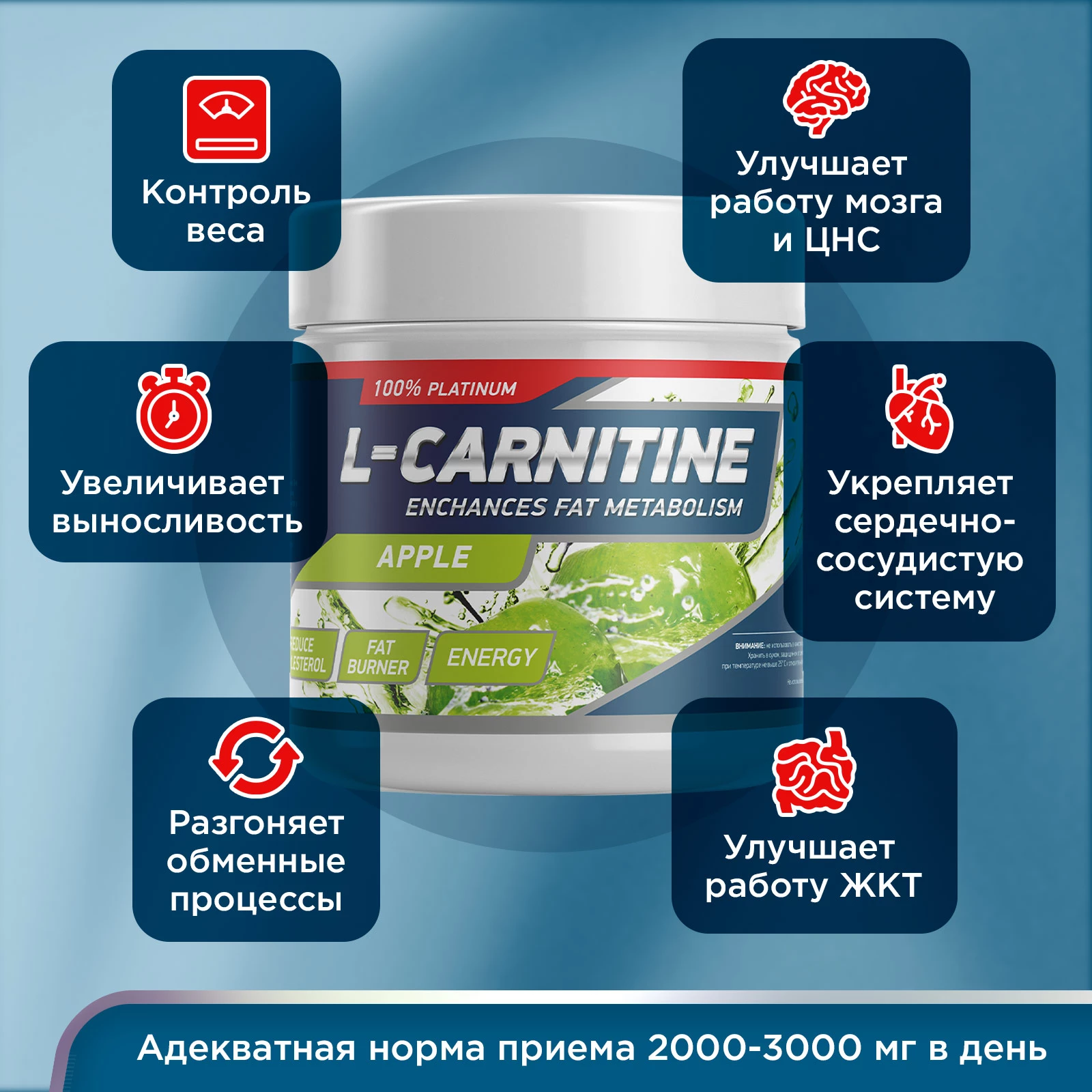 Жиросжигатель Geneticlab CARNITINE 150 g Яблоко
